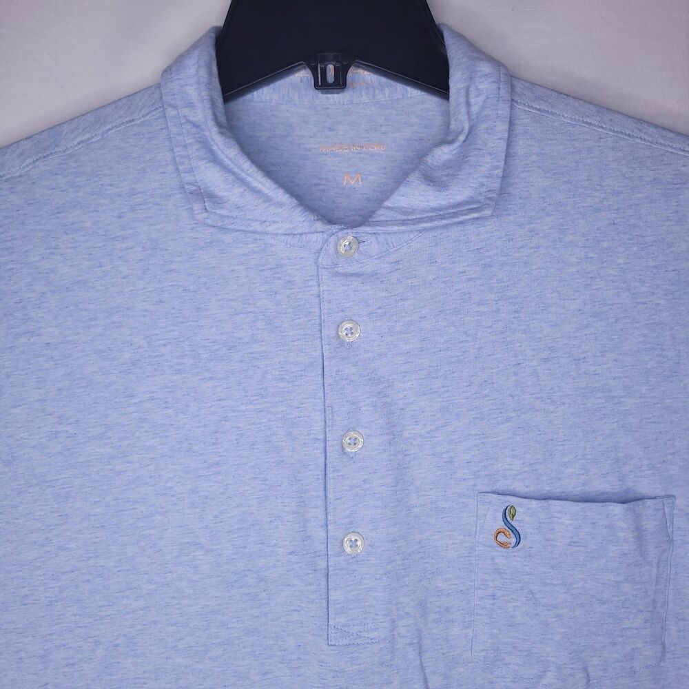 B Draddy Polo Shirt Mens Medium Light Blue Pima Cotton Short Sleeve